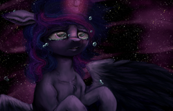 Size: 1144x730 | Tagged: safe, artist:colorlesscupcake, derpibooru import, twilight sparkle, twilight sparkle (alicorn), alicorn, pony, crying, female, mare, sad, solo, the cosmos