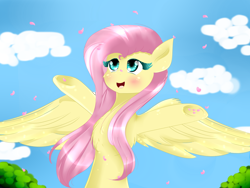 Size: 3000x2250 | Tagged: safe, artist:little-sketches, fluttershy, pegasus, pony, cute, flower petals, open mouth, solo, underhoof