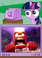 Size: 560x770 | Tagged: safe, derpibooru import, twilight sparkle, anger (inside out), angry, exploitable meme, inside out, meme, movie, obligatory pony, pixar, tv meme