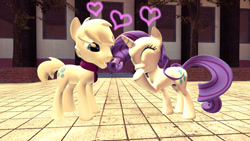 Size: 1366x768 | Tagged: safe, artist:clawort-animations, double diamond, rarity, pony, unicorn, 3d, diamond duo, female, male, shipping, straight