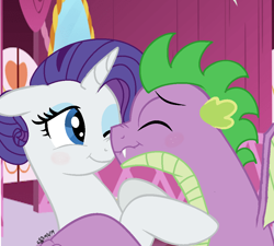 Size: 1000x900 | Tagged: safe, artist:twinklesentrymlp0809, rarity, spike, dragon, pony, unicorn, blushing, eyes closed, eyeshadow, female, floppy ears, kissing, makeup, male, older, older spike, shipping, smiling, sparity, straight, winged spike