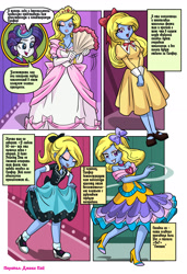 Size: 1830x2672 | Tagged: safe, artist:art-2u, artist:liaaqila, editor:jackiepie, rarity, oc, oc:azure/sapphire, equestria girls, clothes, comic, crossdressing, cyrillic, digimon, dress, femboy, gown, makeup, male, modeling, ouran high school host club, poodle skirt, princess mimi, runway, russian, school uniform, translation