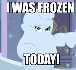 Size: 960x887 | Tagged: safe, edit, edited screencap, screencap, rarity, equestria girls, equestria girls series, street chic, spoiler:eqg series (season 2), covered, hidden face, huggable, i was frozen today, meme, nostalgia critic, rarity is not amused, snow-covered rarity, suburban commando, unamused