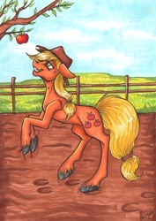 Size: 1533x2160 | Tagged: safe, artist:stirren, applejack, earth pony, pony, apple tree, solo, tree