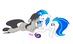 Size: 1142x700 | Tagged: safe, artist:fribox, dj pon-3, octavia melody, vinyl scratch, earth pony, pony, female, kissing, lesbian, scratchtavia, shipping