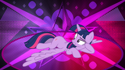 Size: 3840x2160 | Tagged: safe, artist:laszlvfx, artist:mit-boy, derpibooru import, edit, twilight sparkle, twilight sparkle (alicorn), alicorn, pony, castle sweet castle, cutie mark, female, high res, looking back, mare, prone, solo, wallpaper, wallpaper edit