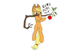 Size: 2039x1378 | Tagged: safe, artist:lula-moonarts, applejack, earth pony, pony, apple, food, hang in there, solo, tree branch