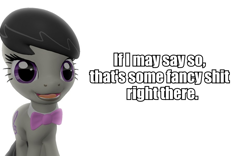 Size: 960x600 | Tagged: safe, artist:pinkie diane roosevelt phd, octavia melody, earth pony, pony, 3d, gmod, reaction image, solo, sophisticated as hell, vulgar