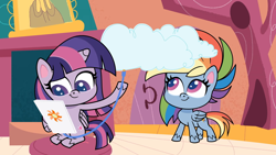 Size: 1920x1080 | Tagged: safe, derpibooru import, screencap, rainbow dash, twilight sparkle, twilight sparkle (alicorn), alicorn, pegasus, pony, bighoof walking, my little pony: pony life, spoiler:pony life s01e09, cable, cloud, internet, pun, tablet, the cloud, visual pun