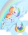 Size: 818x1023 | Tagged: safe, artist:1drfl_world_end, derpibooru import, rainbow dash, pegasus, pony, g4, my little pony: pony life, cloud, colored pupils, cute, dashabetes, duality, female, flying, generational ponidox, mare, one eye closed, open mouth, rainbow, self ponidox, sky, underhoof, wink