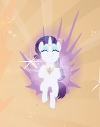 Size: 446x565 | Tagged: safe, screencap, rarity, pony, unicorn, friendship is magic, cropped, element of generosity, eyes closed, female, floating, jewelry, light, mare, necklace, smiling, solo