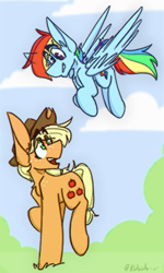 Size: 259x431 | Tagged: safe, artist:kirbirb, derpibooru import, applejack, rainbow dash, earth pony, pegasus, pony, duo