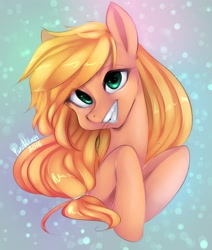 Size: 1833x2160 | Tagged: safe, artist:yukomaussi, applejack, earth pony, pony, happy, smiling, solo, straw