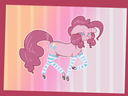 Size: 6000x4500 | Tagged: safe, artist:kamikazelenna, derpibooru import, pinkie pie, earth pony, pony, abstract background, blushing, clothes, cutie mark, female, floppy ears, lidded eyes, looking at you, mare, raised hoof, socks, solo, striped socks, wallpaper