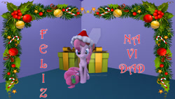 Size: 1024x576 | Tagged: safe, artist:juanjobelic, pinkie pie, earth pony, pony, 3d, holly, solo, spanish, watermark