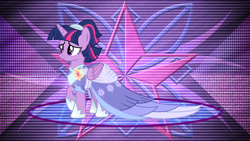 Size: 3840x2160 | Tagged: safe, artist:laszlvfx, artist:suramii, derpibooru import, edit, twilight sparkle, twilight sparkle (alicorn), alicorn, pony, the last problem, alternate hairstyle, clothes, dress, female, high res, mare, second coronation dress, smiling, solo, wallpaper, wallpaper edit