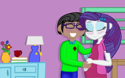 Size: 1936x1214 | Tagged: safe, artist:nelsonbelle, rarity, oc, equestria girls, canon x oc, couple, eyes closed, female, hand on belly, happy, male, married couple, pregnant, pregnant equestria girls, shipping, smiling, straight