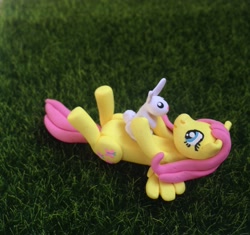 Size: 2448x2306 | Tagged: safe, artist:vivalahill, angel bunny, fluttershy, craft, grass, irl, on back, photo, sculpture, traditional art