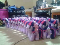 Size: 1280x960 | Tagged: safe, derpibooru import, twilight sparkle, pony, unicorn, 4de, irl, multeity, my little pony logo, photo, plushie, sparkle sparkle sparkle, twilight's twilight army