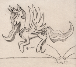 Size: 1200x1054 | Tagged: safe, artist:darkdabula, princess celestia, alicorn, pony, prancing, solo, traditional art