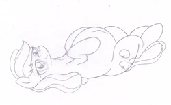 Size: 3286x2026 | Tagged: safe, artist:seenty, applejack, earth pony, pony, lying down, on back, pencil drawing, pregnant, solo, traditional art