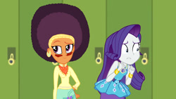 Size: 1280x720 | Tagged: safe, artist:ktd1993, rarity, saffron masala, equestria girls, afro, blushing, female, lesbian, raffron, shipping