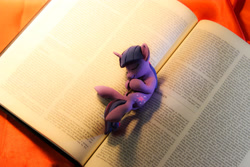 Size: 5184x3456 | Tagged: safe, artist:dustysculptures, derpibooru import, twilight sparkle, book, bookmark, craft, cute, encyclopedia, encyclopedia britannica, librarian, sculpture, sleeping, that pony sure does love books, traditional art