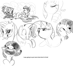 Size: 1158x1043 | Tagged: safe, artist:tess, derpibooru import, rarity, twilight sparkle, twilight sparkle (alicorn), alicorn, pony, unicorn, bath, faic, female, mare, monochrome, sketch dump