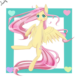 Size: 4251x4251 | Tagged: safe, artist:11elevenlucky, fluttershy, pegasus, pony, absurd resolution, blushing, flying, looking at you, open mouth, solo, spread wings