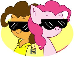 Size: 1147x891 | Tagged: safe, artist:psychodiamondstar, cheese sandwich, pinkie pie, earth pony, pony, cute, duo, emoji, smiling, sunglasses