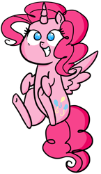 Size: 812x1404 | Tagged: safe, artist:windows 95, derpibooru exclusive, pinkie pie, alicorn, pony, alicornified, flying, pinkiecorn, race swap, simple background, smiling, solo, spread wings, transparent background, underhoof, xk-class end-of-the-world scenario