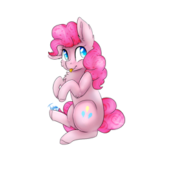 Size: 1000x1000 | Tagged: safe, artist:twinkepaint, pinkie pie, pony, :p, cheek fluff, chest fluff, colored hooves, colored pupils, cute, diapinkes, ear down, ear fluff, heart eyes, leg fluff, simple background, sitting, solo, tongue out, white background, wingding eyes