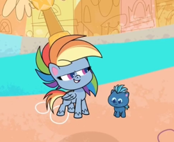 Size: 483x395 | Tagged: safe, derpibooru import, screencap, rainbow dash, smallfry, pegasus, pony, my little pony: pony life, the best of the worst, spoiler:pony life s01e02, cropped