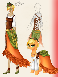 Size: 1024x1365 | Tagged: safe, artist:yuntaoxd, applejack, human, pony, clothes, dress, hair bun, hat, humanized