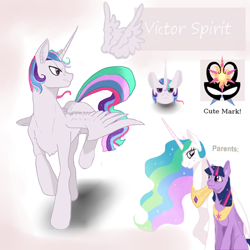 Size: 600x600 | Tagged: safe, artist:sonart15, princess celestia, twilight sparkle, twilight sparkle (alicorn), oc, oc:victor spirit, alicorn, pony, female, lesbian, magical lesbian spawn, offspring, parent:princess celestia, parent:twilight sparkle, parents:twilestia, shipping, twilestia