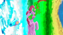 Size: 960x540 | Tagged: safe, artist:sa1ntmax, pinkie pie, earth pony, pony, party cannon, sideways, solo, tabun art-battle