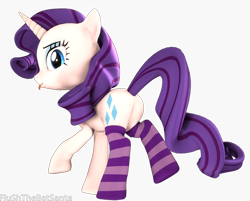 Size: 2044x1644 | Tagged: safe, artist:flushthebatsanta, rarity, pony, unicorn, 3d, clothes, plot, rearity, silly, socks, solo, striped socks, tongue out