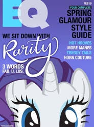 Size: 720x980 | Tagged: safe, rarity, pony, unicorn, facebook, fashion, magazine cover, official, parody, peekaboo