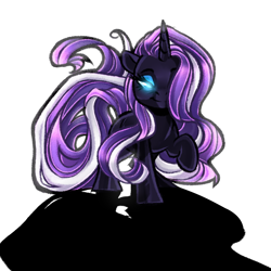 Size: 1984x1984 | Tagged: safe, artist:schokocream, idw, nightmare rarity, rarity, pony, unicorn, spoiler:comic, female, glowing eyes, hair over one eye, mare, no pupils, shadow, simple background, solo, white background