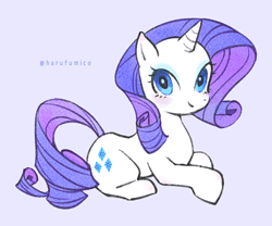 Size: 700x582 | Tagged: safe, artist:harufumico, rarity, pony, unicorn, cute, female, looking at you, mare, raribetes, simple background, smiling, solo, white background