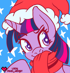 Size: 1280x1331 | Tagged: safe, artist:ladypixelheart, derpibooru import, part of a set, twilight sparkle, twilight sparkle (alicorn), alicorn, pony, christmas, clothes, female, hat, icon, mare, santa hat, scarf, solo