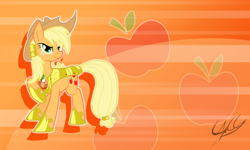 Size: 1000x600 | Tagged: safe, artist:equestria-prevails, artist:ponychaos13, derpibooru import, edit, applejack, earth pony, pony, armor, element of honesty, vector, wallpaper, wallpaper edit