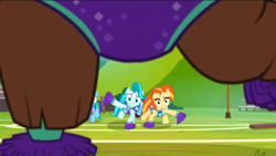 Size: 1136x640 | Tagged: safe, derpibooru import, screencap, lighthoof, rainbow dash, shimmy shake, yona, pegasus, pony, 2 4 6 greaaat, season 9, cheerleader, cheerleader outfit, cheerleader yona, clothes, legs