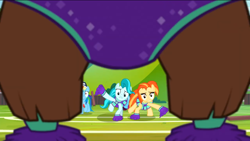 Size: 1136x640 | Tagged: safe, derpibooru import, screencap, lighthoof, rainbow dash, shimmy shake, yona, pegasus, pony, 2 4 6 greaaat, season 9, cheerleader, cheerleader outfit, cheerleader yona, clothes, legs