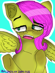 Size: 688x914 | Tagged: safe, artist:itzdatag0ndray, fluttershy, pegasus, pony, 3ds, alternate hairstyle, colors! 3d, cute, ear fluff, simple background, solo, starry eyes, wingding eyes