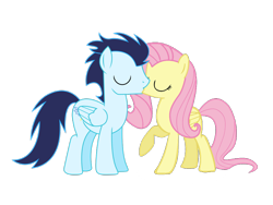 Size: 1000x750 | Tagged: safe, artist:lunaticdawn, fluttershy, soarin', pegasus, pony, cute, eyes closed, female, kissing, male, shipping, simple background, soarinshy, straight, transparent background, vector