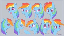 Size: 1280x720 | Tagged: safe, artist:auroriia, derpibooru import, rainbow dash, pegasus, pony, :p, angry, blushing, bust, crying, expressions, female, looking at you, looking back, looking back at you, mare, multeity, portrait, sad, solo, tongue out