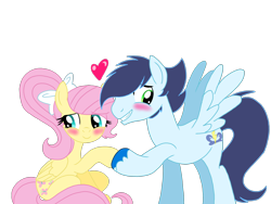 Size: 2400x1800 | Tagged: safe, artist:smileverse, fluttershy, soarin', pegasus, pony, blushing, female, heart, love, male, shipping, simple background, soarinshy, straight, transparent background