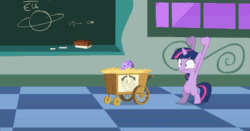 Size: 800x420 | Tagged: safe, derpibooru import, screencap, twilight sparkle, the cutie mark chronicles, animated, blank flank, cart, filly, filly twilight sparkle, flailing, gesture, gritted teeth, spike's egg, wide eyes