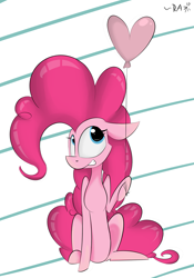 Size: 2715x3885 | Tagged: safe, artist:ratann, pinkie pie, earth pony, pony, balloon, heart, heart balloon, solo